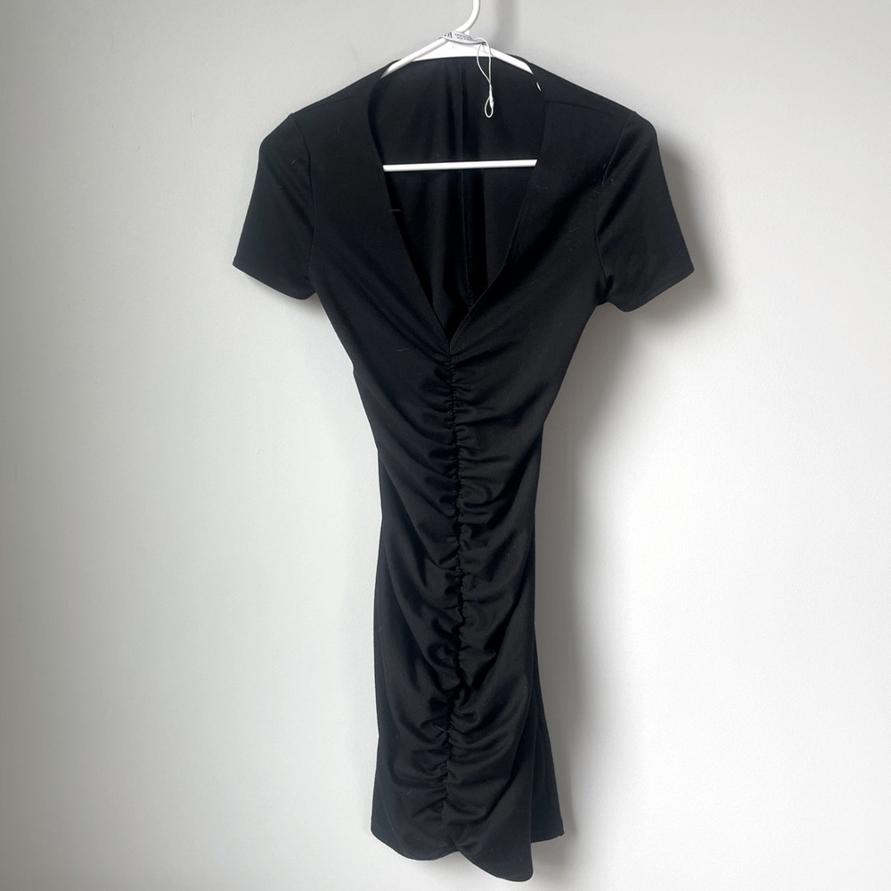 Zara - Black Ruched Mini dress - Size: Medium